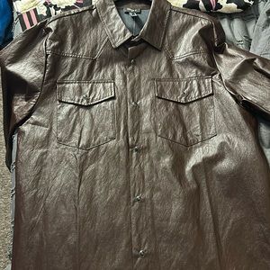 Men’s Brown Faux Leather Button Up